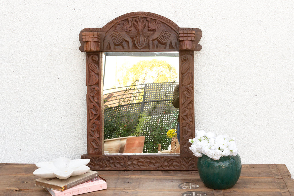 Dark Walnut Finish Tribal Carved Mirror (Trade)