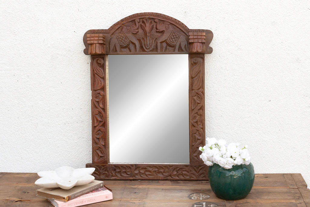 Dark Walnut Finish Tribal Carved Mirror