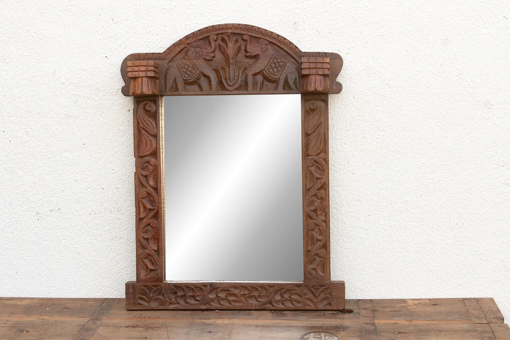 Dark Walnut Finish Tribal Carved Mirror (Trade)