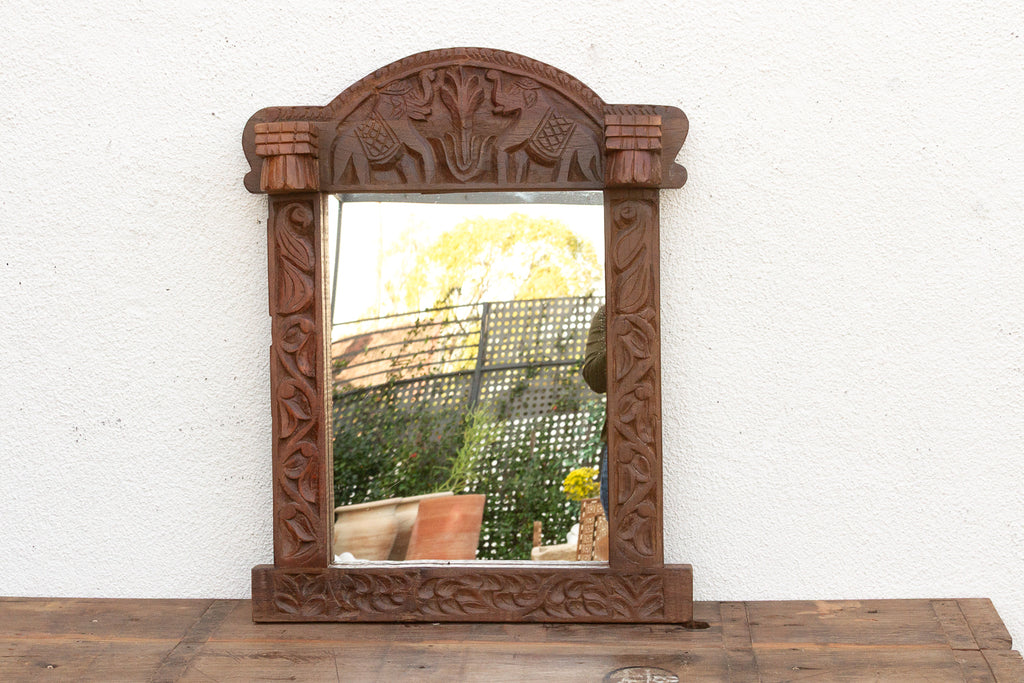 Dark Walnut Finish Tribal Carved Mirror (Trade)