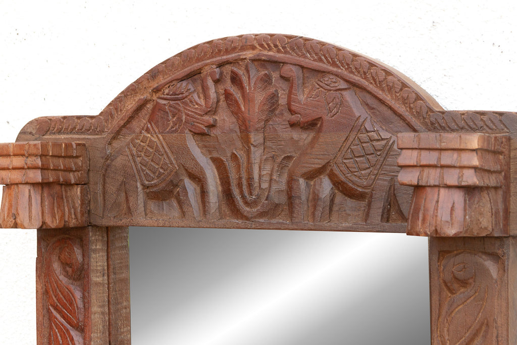 Dark Walnut Finish Tribal Carved Mirror