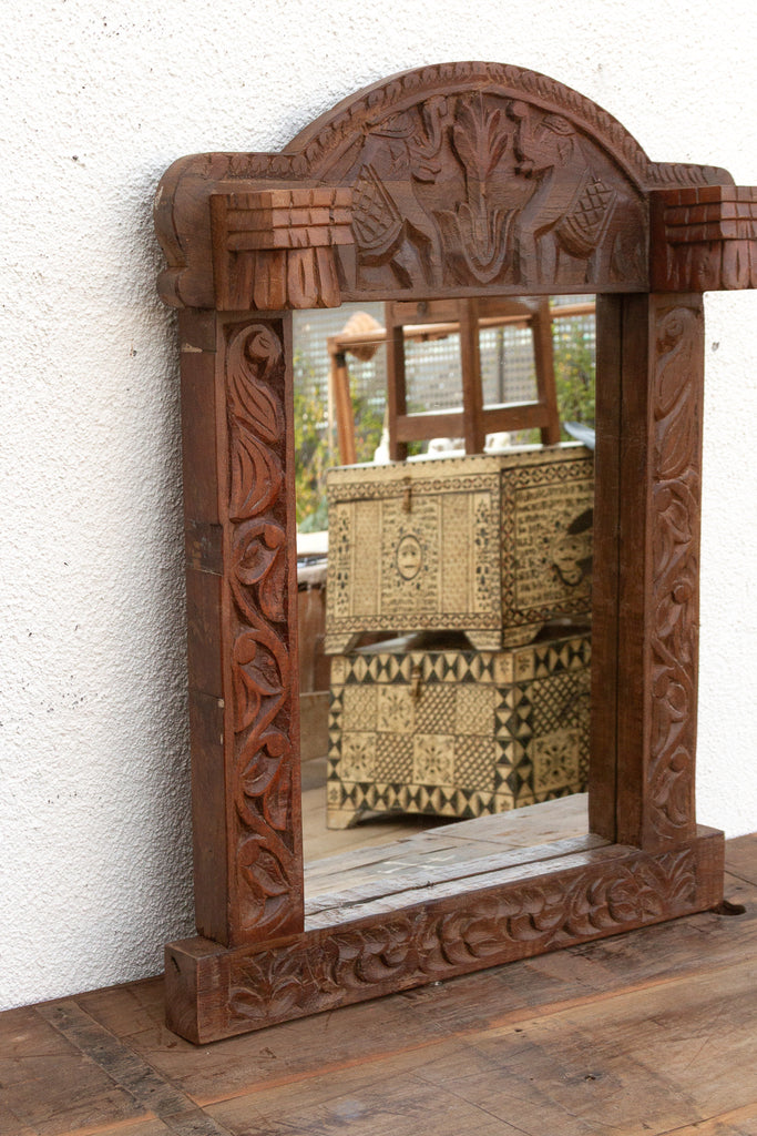 Dark Walnut Finish Tribal Carved Mirror (Trade)