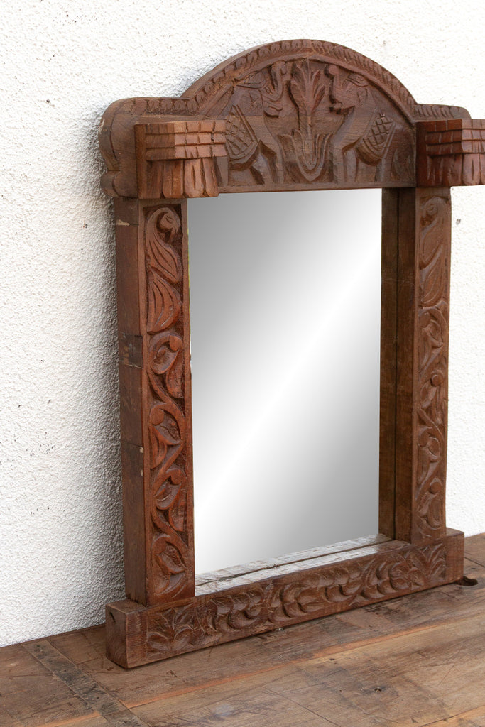 Dark Walnut Finish Tribal Carved Mirror
