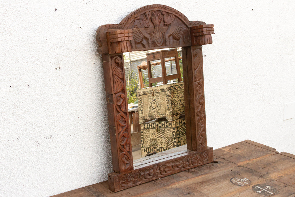 Dark Walnut Finish Tribal Carved Mirror (Trade)