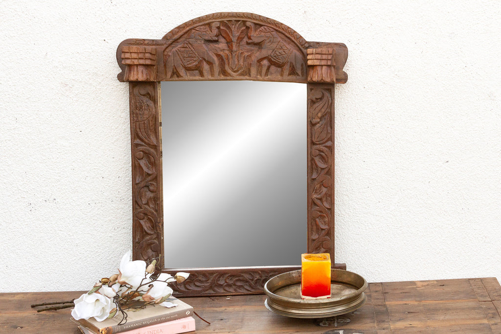Royal Elephant High-Relief Carved Mirror