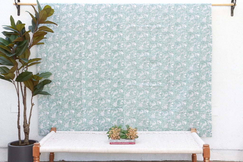 Bird Toile Indian Block Print Coverlet