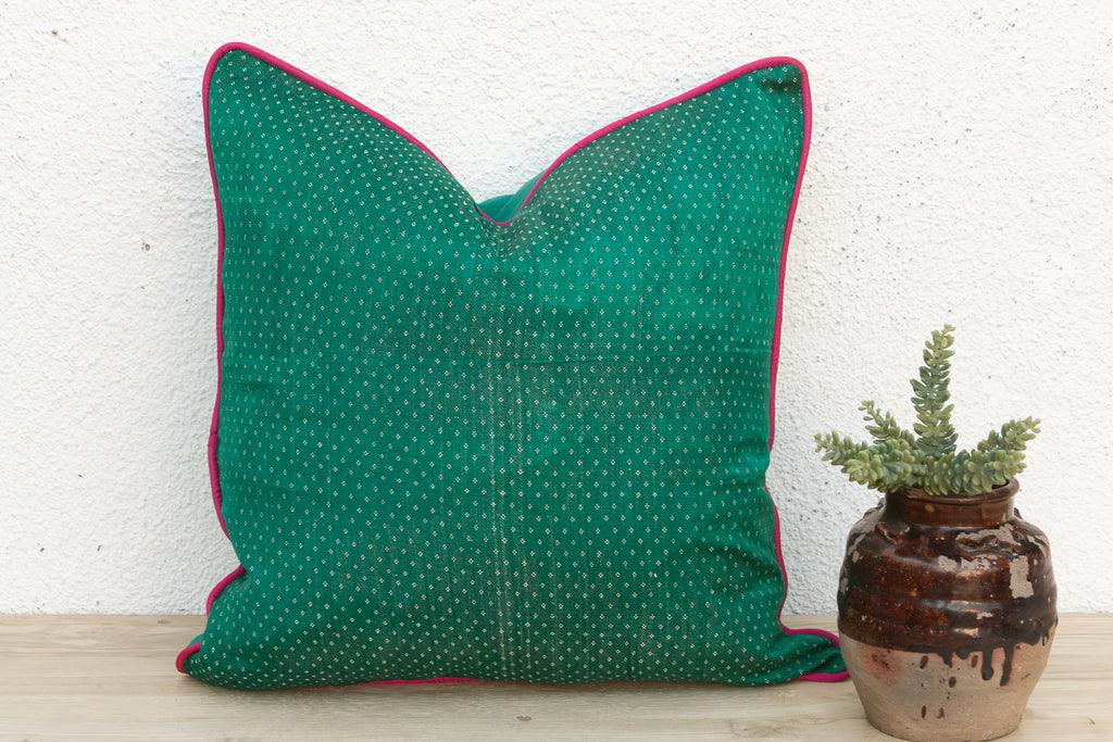 Green Dotted Ahir Handloom Pillow