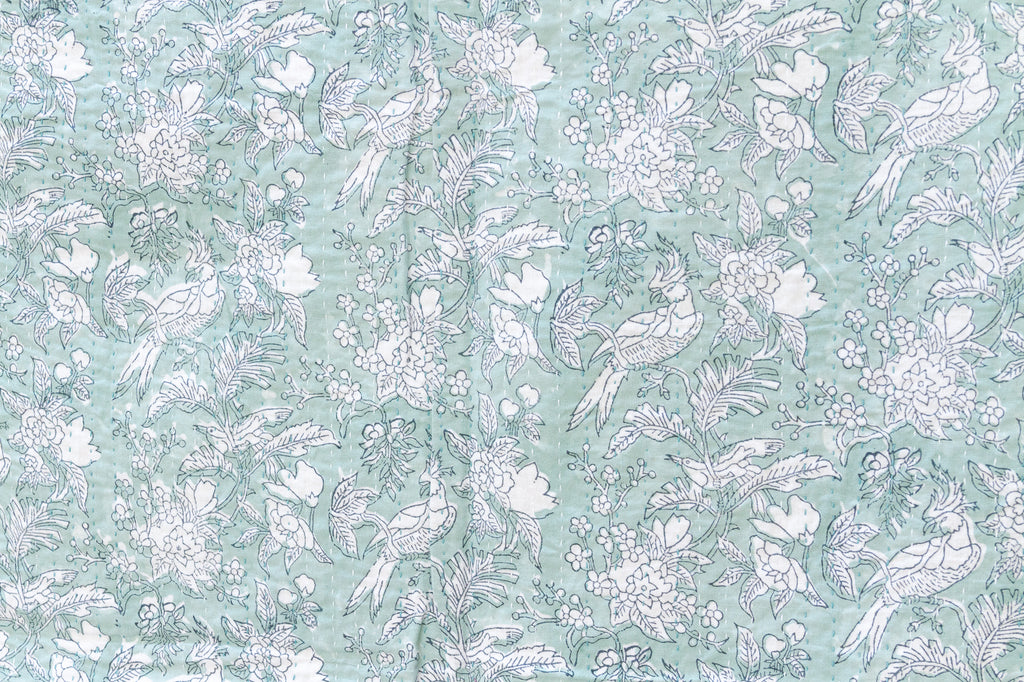 Bird Toile Indian Block Print Coverlet