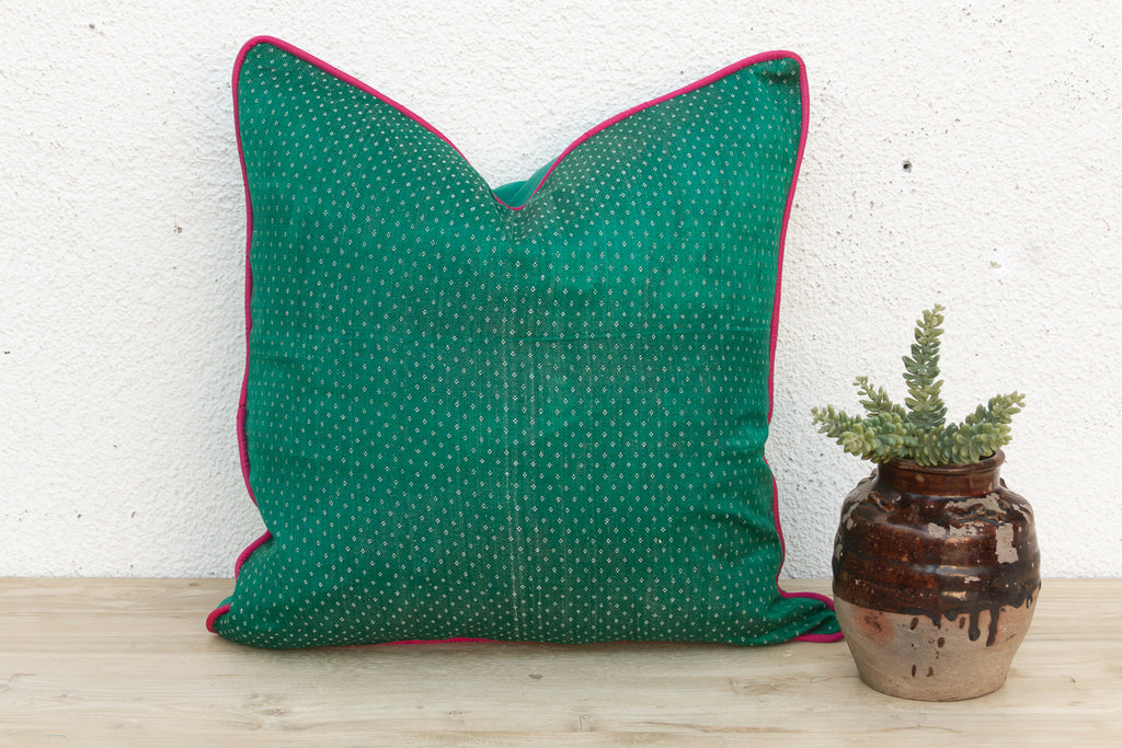 Green Dotted Ahir Handloom Pillow