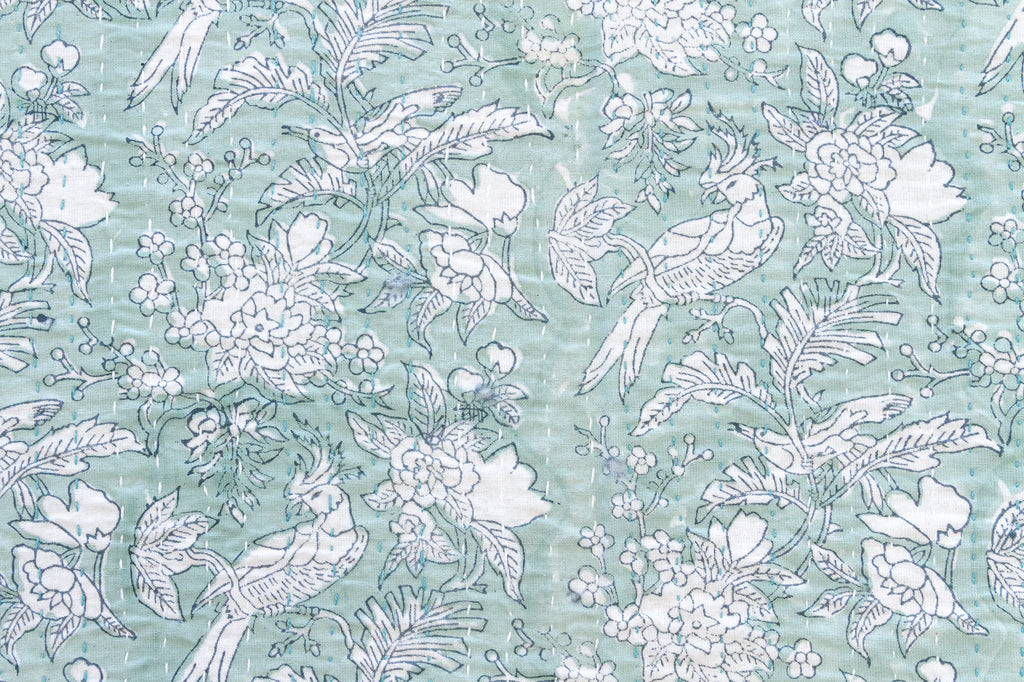 Bird Toile Indian Block Print Coverlet