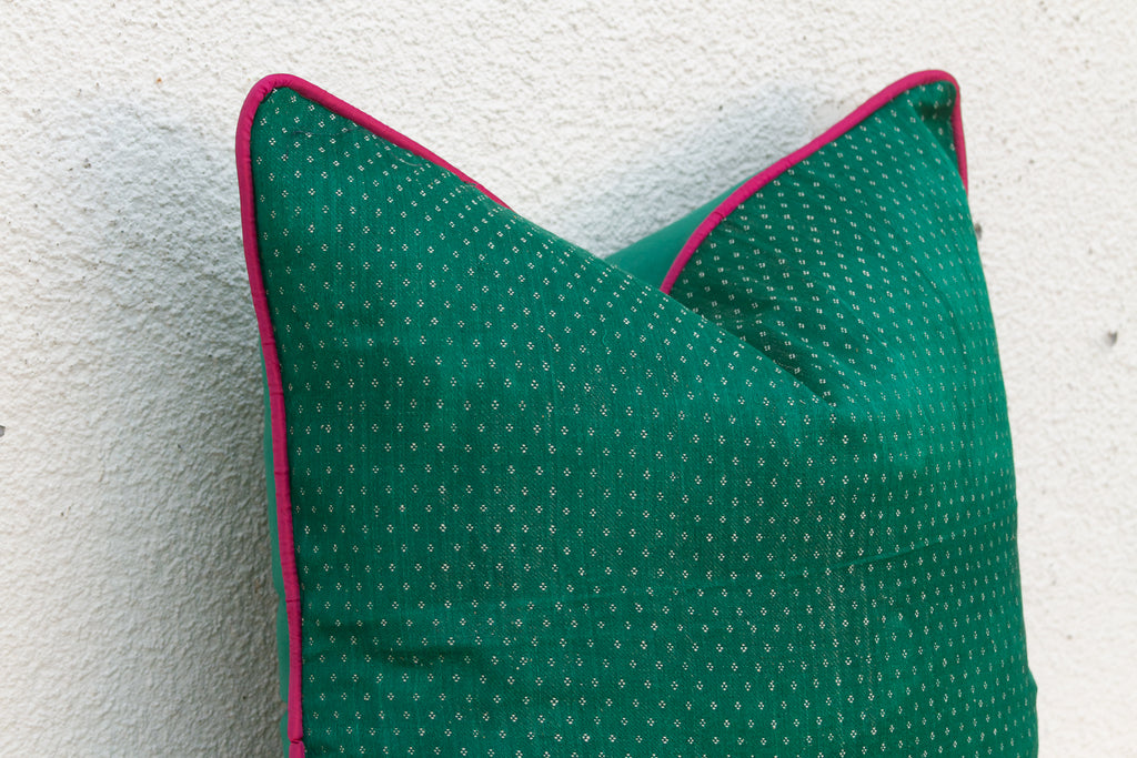 Green Dotted Ahir Handloom Pillow