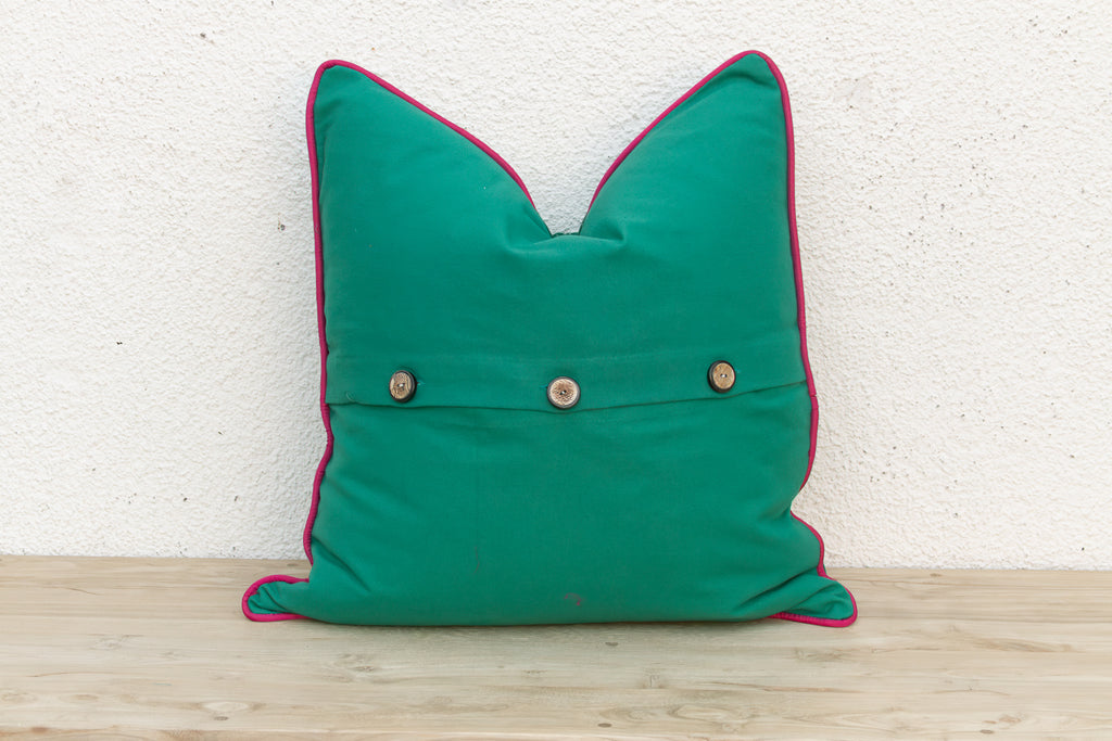 Green Dotted Ahir Handloom Pillow