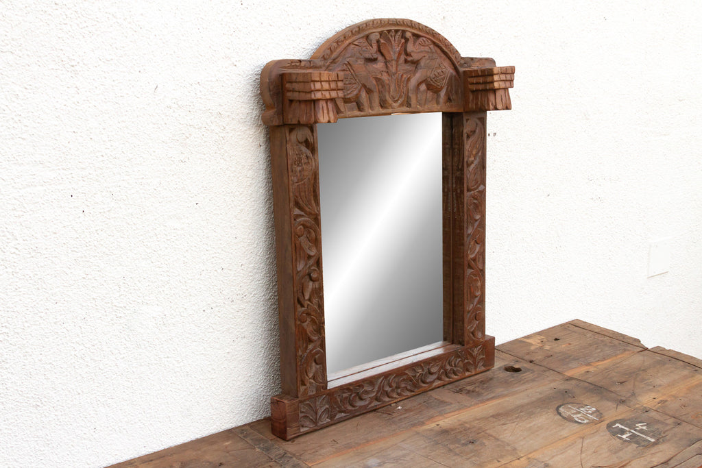 Royal Elephant High-Relief Carved Mirror