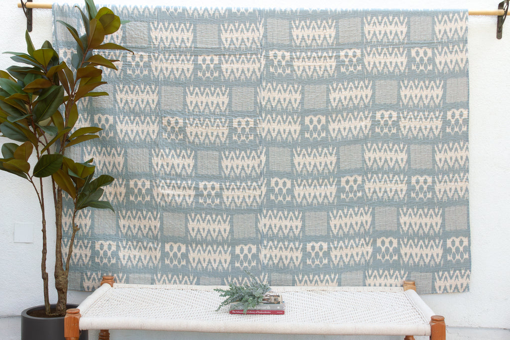Ikat River Indian Block Print Coverlet