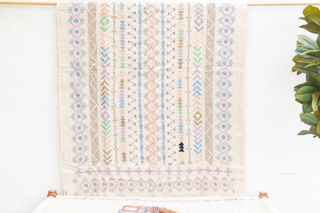Pastel Rainbow Hand-stitched Cotton Tribal Kantha Throw (Trade)