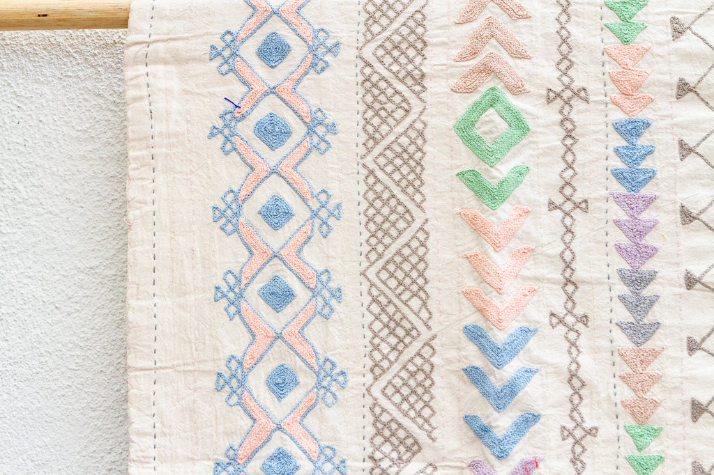 Pastel Rainbow Hand-stitched Cotton Tribal Kantha Throw (Trade)