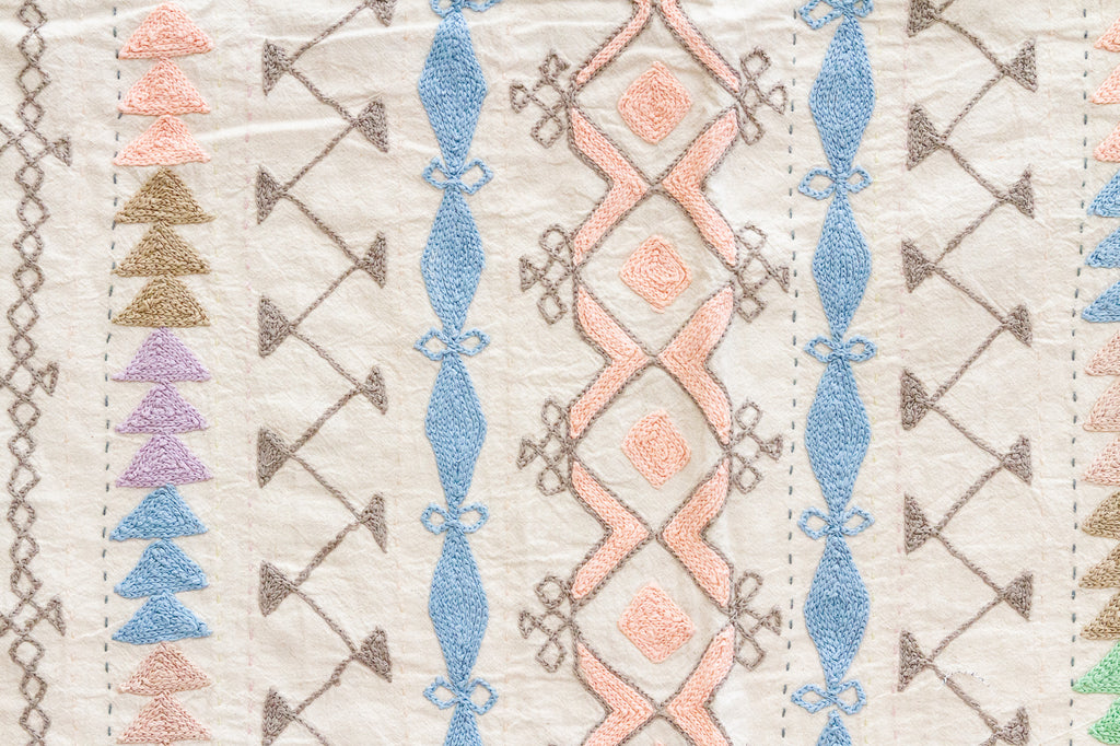 Pastel Rainbow Hand-stitched Cotton Tribal Kantha Throw (Trade)