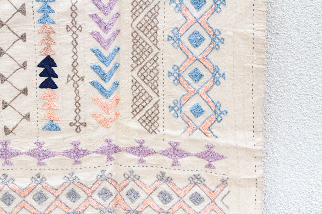 Pastel Rainbow Hand-stitched Cotton Tribal Kantha Throw (Trade)