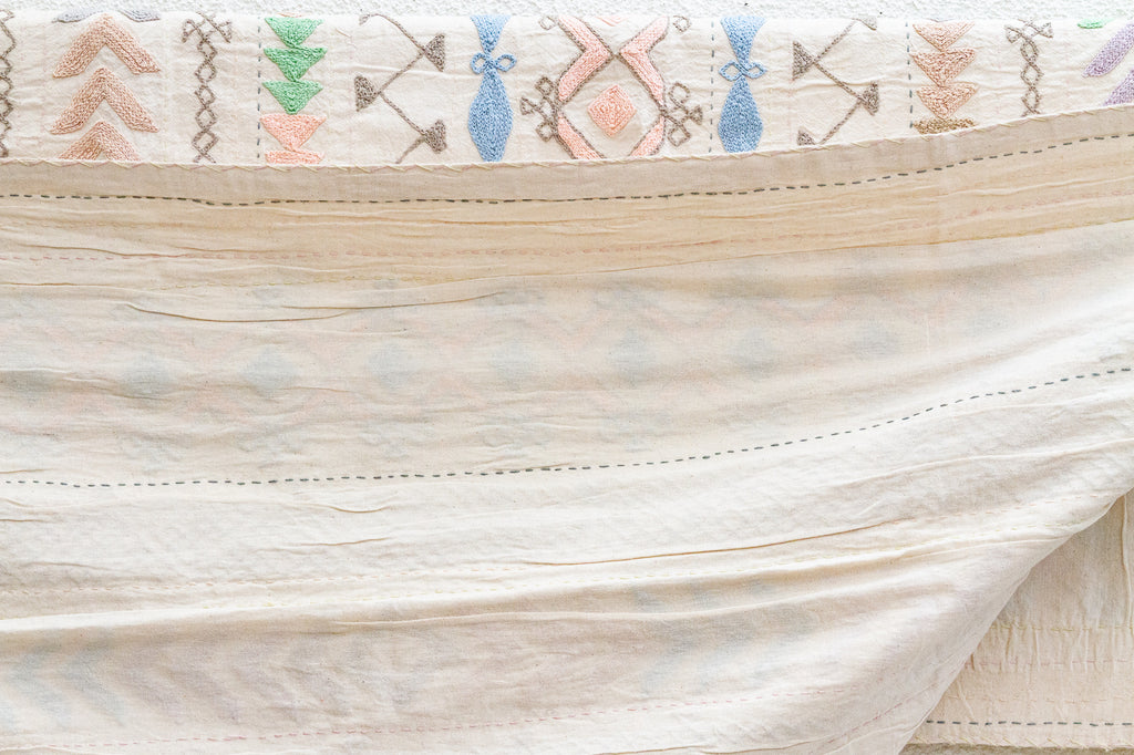 Pastel Rainbow Hand-stitched Cotton Tribal Kantha Throw (Trade)