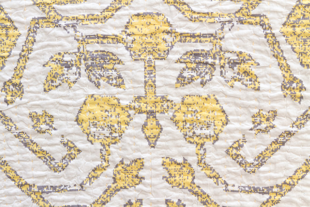 Marigold Sun Indian Block Print Bedcover