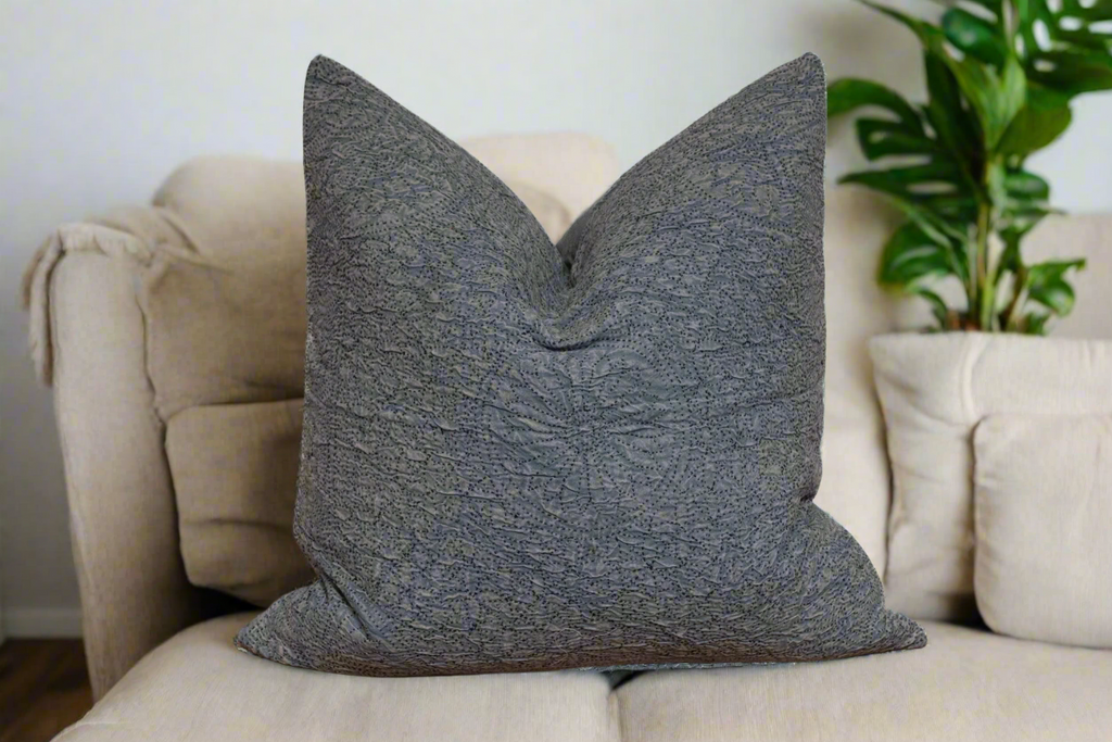 Misty Gray Hand-Stitched Pillow Cover