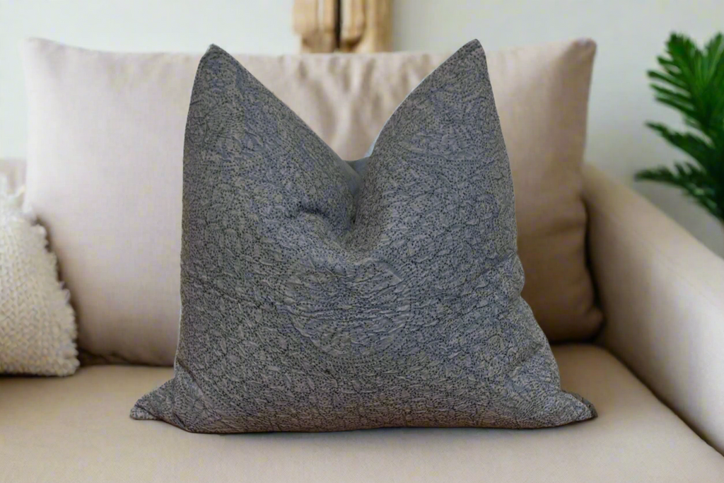 Sky Gray Hand-Stitched Pillow Cover