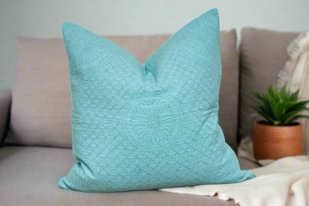 Teal Hand-Stitched Pillow Cover