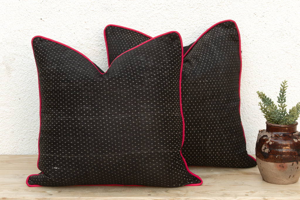 Pair of Manek Black Dotted Gujarati Mashru Pillows