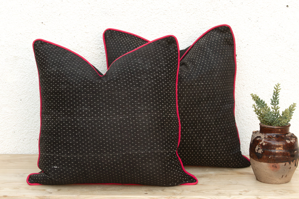 Pair of Manek Black Dotted Gujarati Mashru Pillows