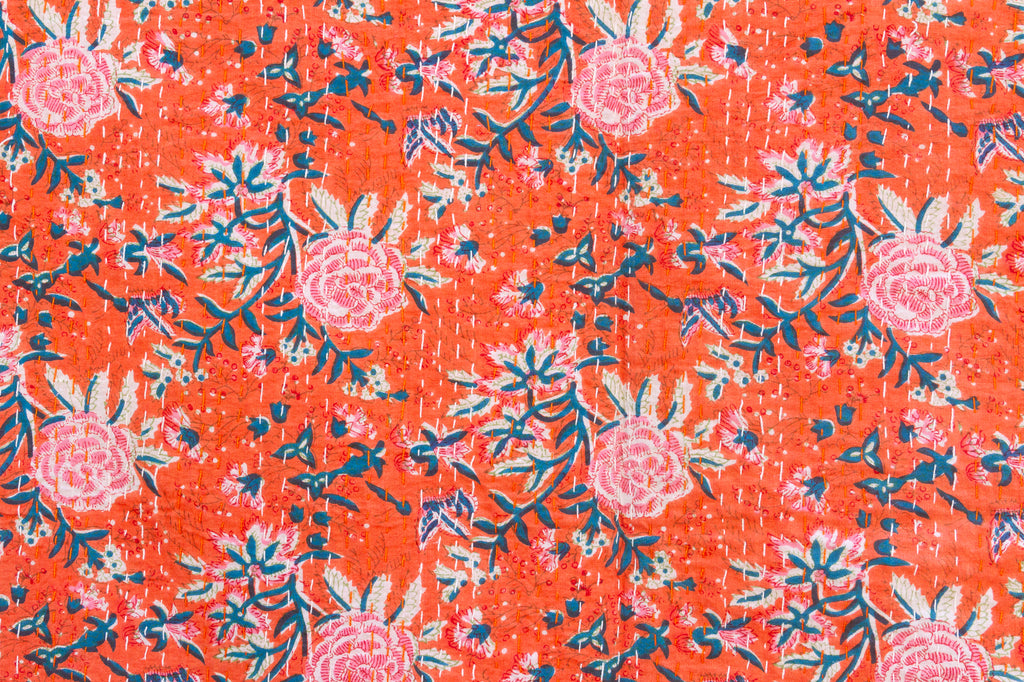 Saffron Bloom Indian Block Print Coverlet