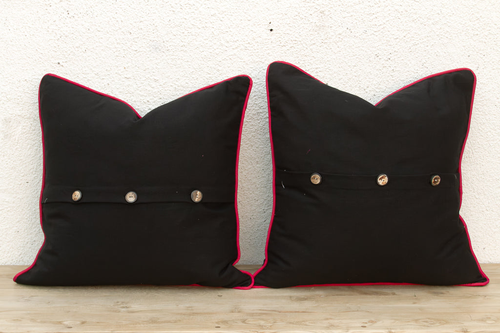 Pair of Manek Black Dotted Gujarati Mashru Pillows