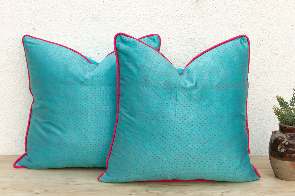 Pair of Sajar Blue Dotted Ahir Handloom Pillows