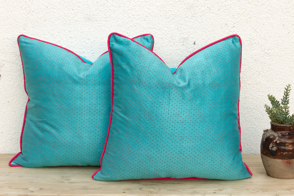 Pair of Sajar Blue Dotted Ahir Handloom Pillows