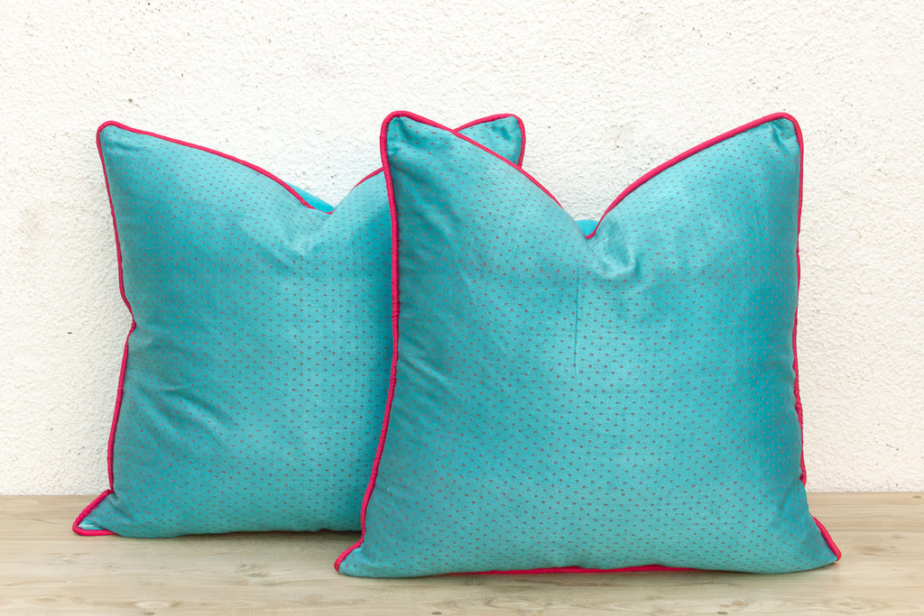 Pair of Sajar Blue Dotted Ahir Handloom Pillows