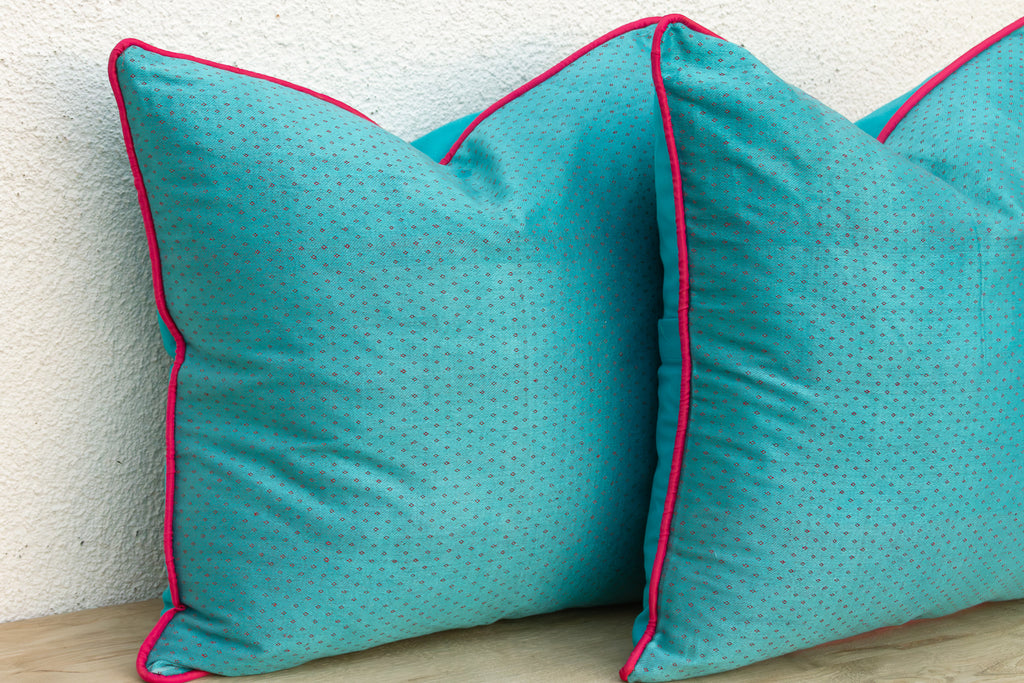 Pair of Sajar Blue Dotted Ahir Handloom Pillows