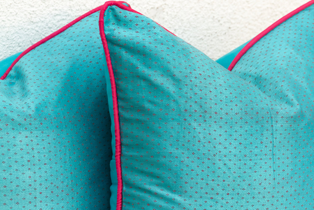 Pair of Sajar Blue Dotted Ahir Handloom Pillows