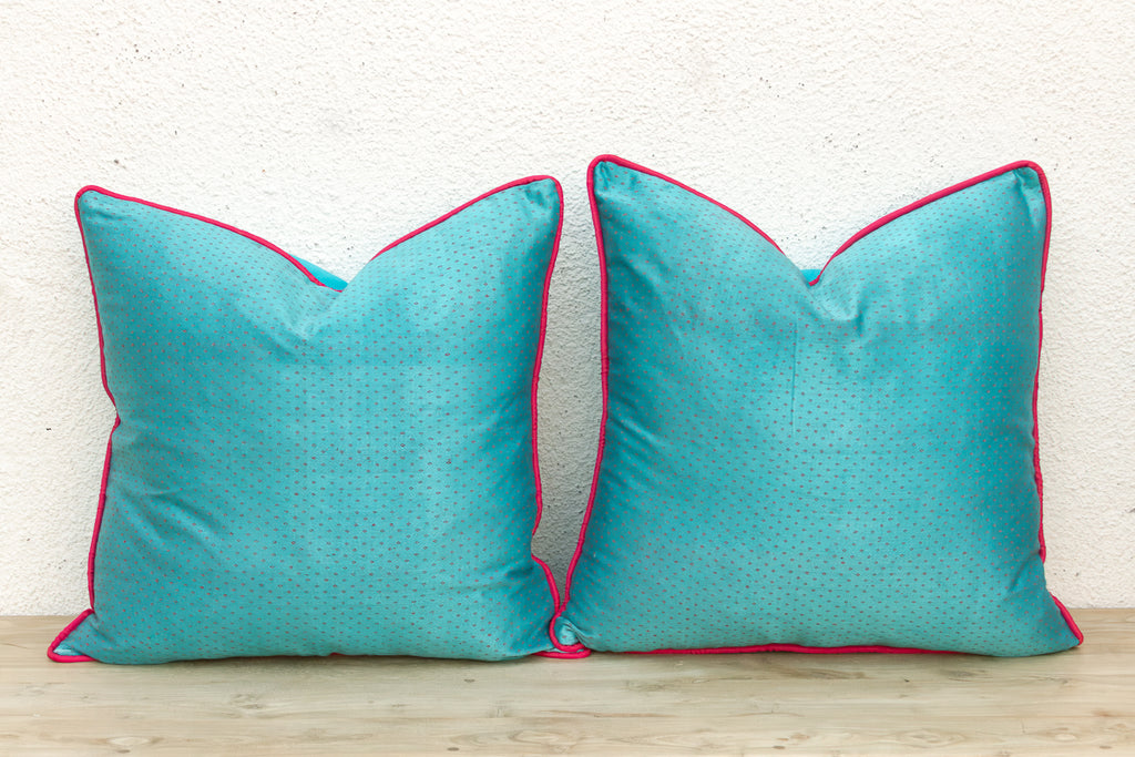 Pair of Sajar Blue Dotted Ahir Handloom Pillows