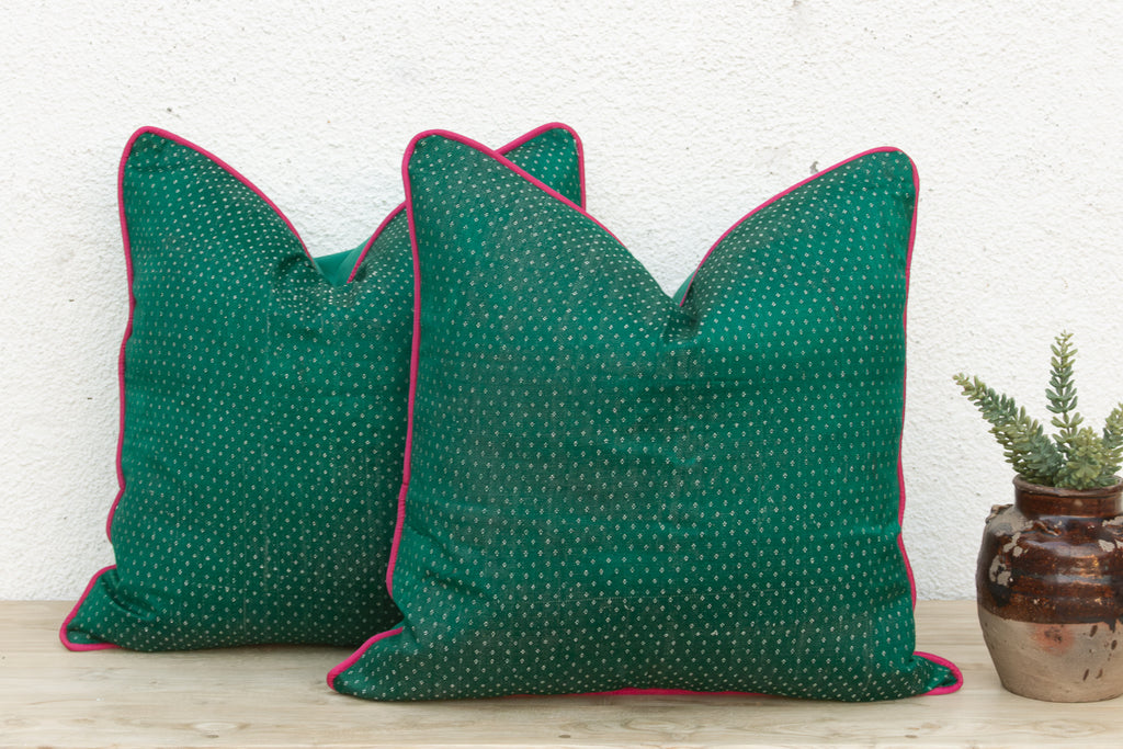 Pair of Pala Green Dotted Ahir Handloom Pillow
