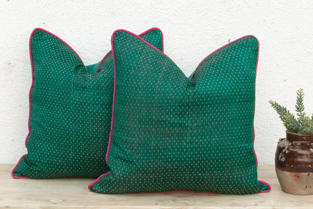 Pair of Pala Green Dotted Ahir Handloom Pillow