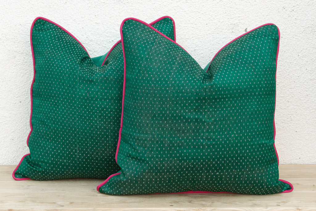 Pair of Pala Green Dotted Ahir Handloom Pillow