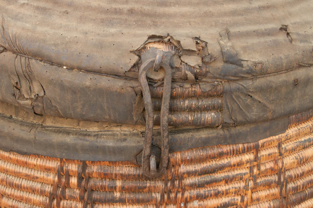 Monumental Antique Basket with Lid & Metal Hardware (Trade)