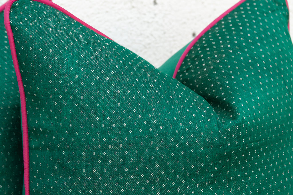 Pair of Pala Green Dotted Ahir Handloom Pillow
