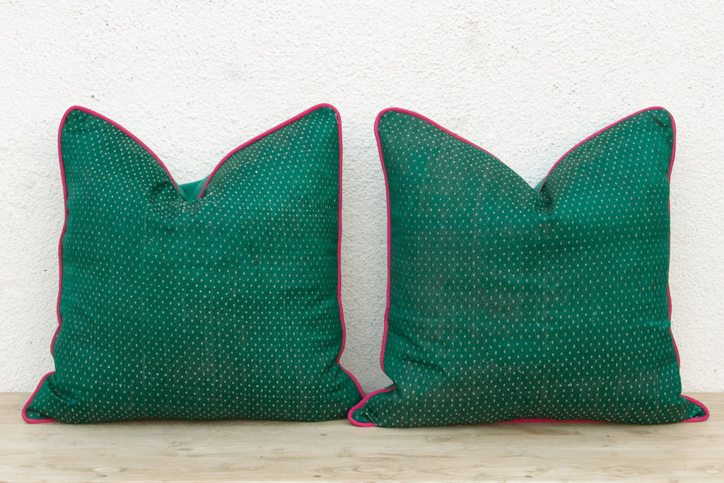 Pair of Pala Green Dotted Ahir Handloom Pillow