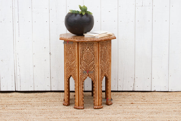 Finely Inlay Tall Moorish End Table