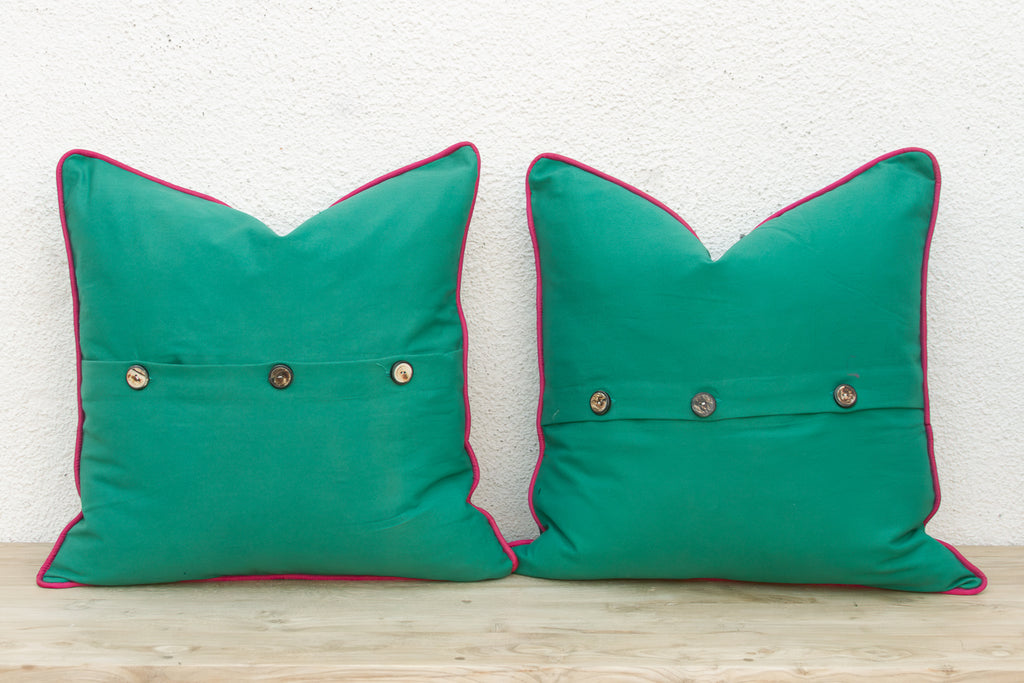 Pair of Pala Green Dotted Ahir Handloom Pillow
