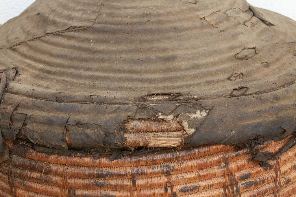 Monumental Antique Basket with Lid & Metal Hardware (Trade)