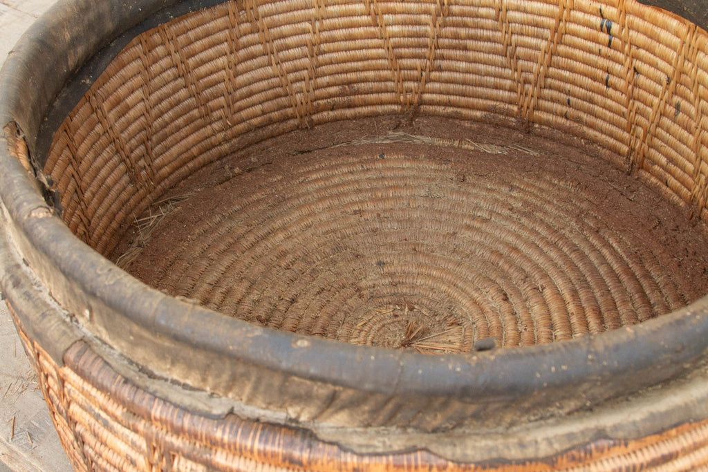 Monumental Antique Basket with Lid & Metal Hardware (Trade)