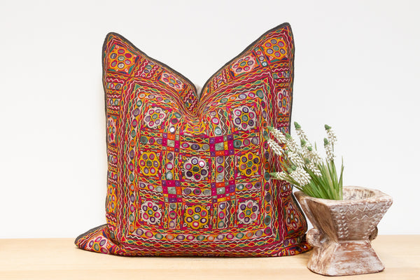 Kisha Rajasthani Embroidered Large Decorative Euro Pillow