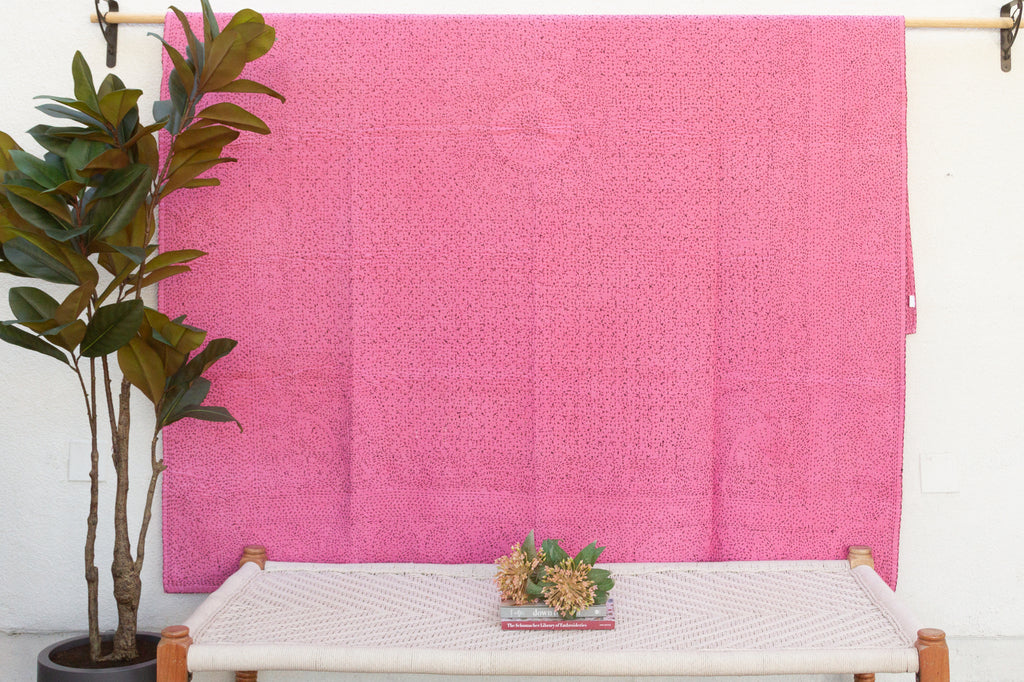 French Rose Handstitched Filanan Gudari Bedcover (Trade)