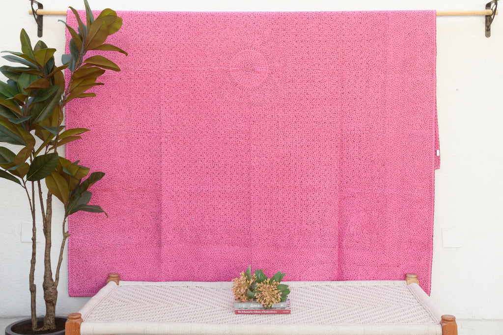 French Rose Handstitched Filanan Gudari Bedcover (Trade)